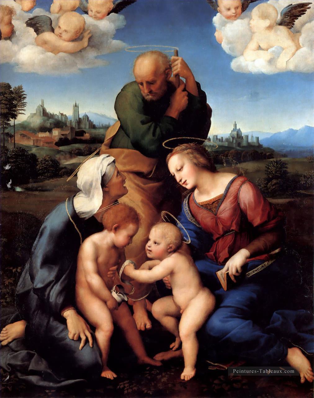 La Sainte Famille aux Saints Elizabeth et John Renaissance Raphaël Peintures à l'huile
